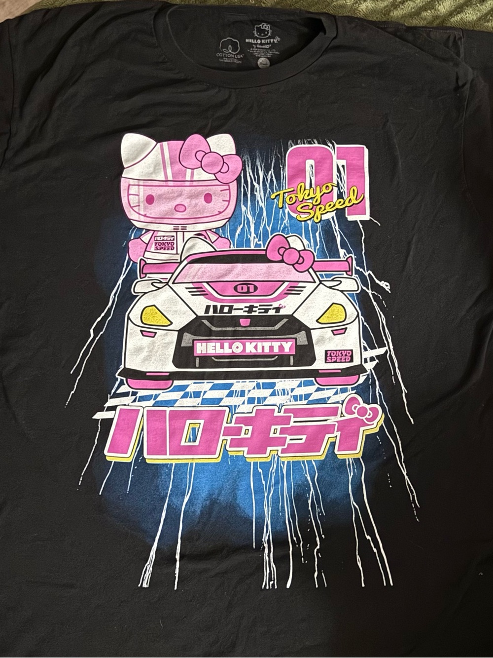 Hello Kitty Black Tee with Racing Graphic Tokyo Speed Mens XL